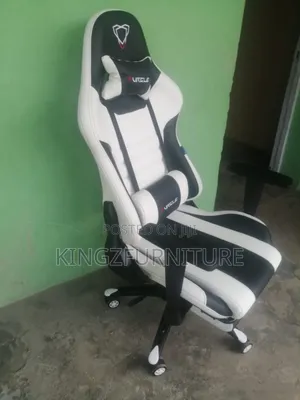 White and Black Furgle Gaming Chair Adjustable Armrests