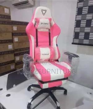 Furgle Branded Ergonomic Gaming Chair in Pink and White.