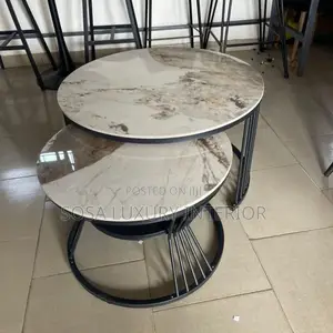 Premium White Marble Center Table With Gold Accent