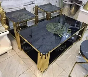 Unique Glass Top Center Table And Side Tables.