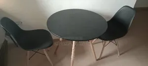Black Round Dining Set With Two Restaurant Chairs
