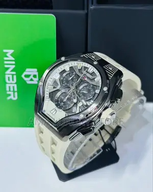 Minbar Men's Luxury Rubber Strap Designer Chronograph Wristwatch