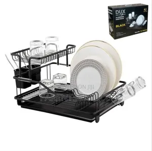 Kitchen Dish Drainer Rack Set - Stainless Steel Black