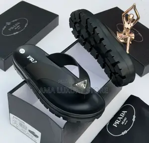 Prada Genuine Leather Men's High Sole Designer Slippers