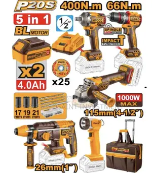 Ingco 5in1 Combo Kit Set 20volts
