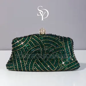 Luxury Stone Encrusted Party Clutch Purse - Green, Black