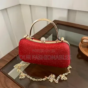 Stone Set Double Handle Clutch Purse ( Red and Silver Colors)