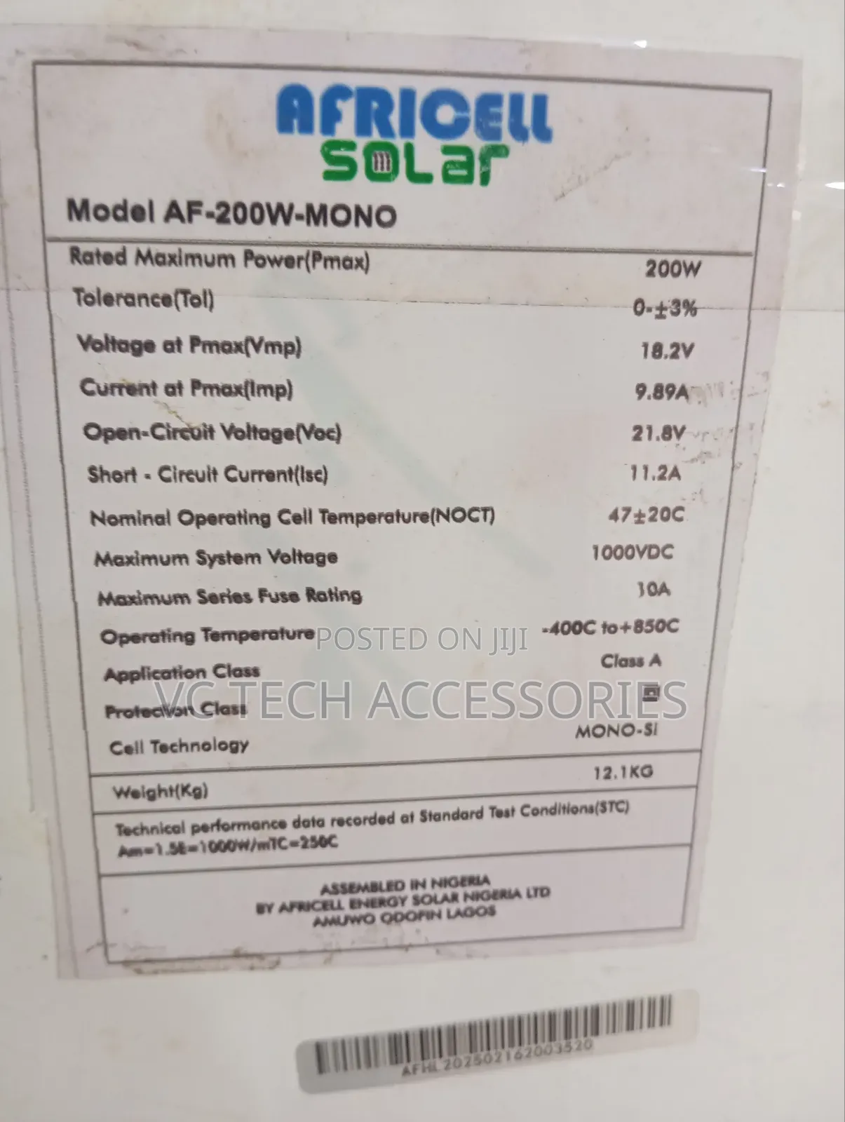 Africell Solar Panel 200watts