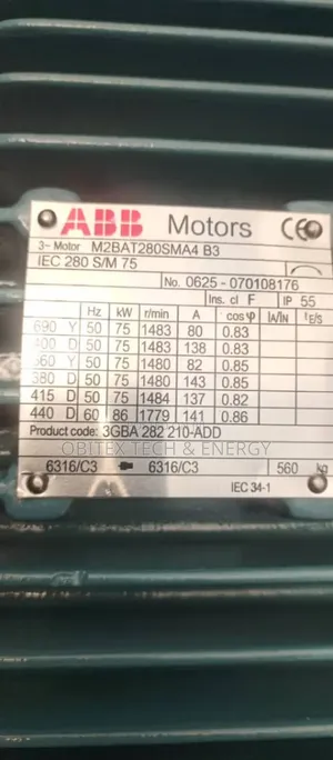 75kw Abb Industrial Electric Motor – 3 Phase (1480rpm, Ip55