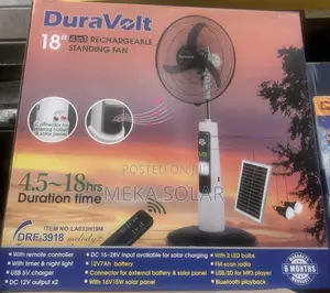 Duravolt 4 in 1 Solar Rechargeable Fan 18inches