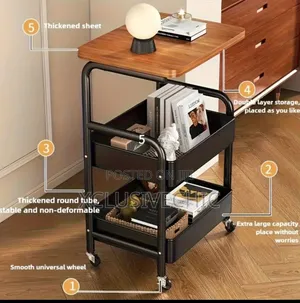 High Quality Multi-Tier Rolling Sofa Side Table With Storage Shelves