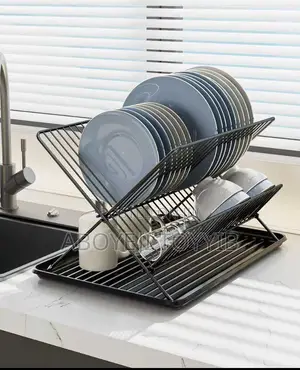 Premium 2-Tier Black Dish Rack With Drip Tray – Space-Saving Durable
