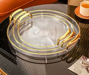 Transparent Serving Tray Gold Set for Home Restaurant Bar
