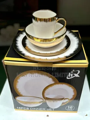 16 PCS Dinner Set Dish Gold and White Rebound