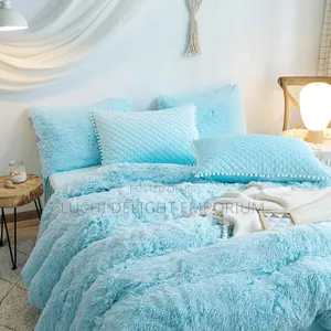 Blue Fluffy Comforter Duvet Set - Faux Fur Light Blue