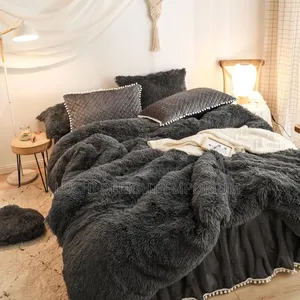 Dark Gray Fluffy Plush Shaggy Duvet Set ,Soft Fuzzy Comforter Set