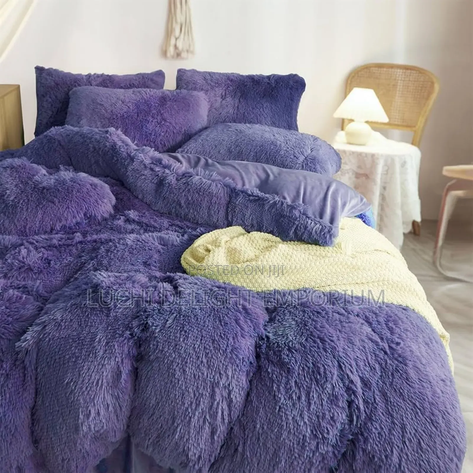 Navy Blue Fluffy Fur Comforter Duvet Set