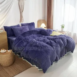 Navy Blue Fluffy Fur Comforter Duvet Set