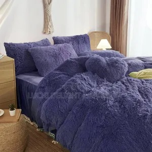 Navy Blue Fluffy Fur Comforter Duvet Set