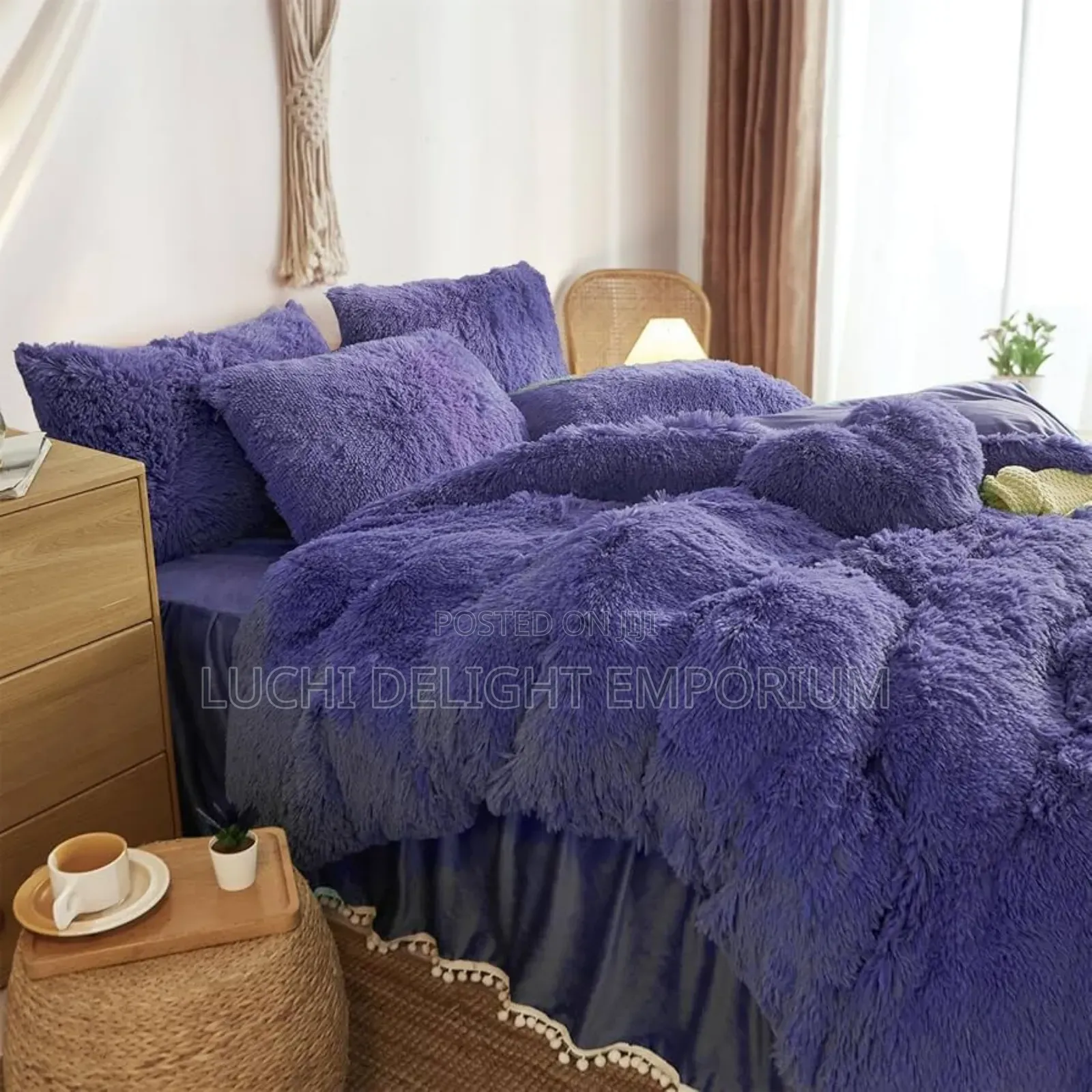 Navy Blue Fluffy Fur Comforter Duvet Set