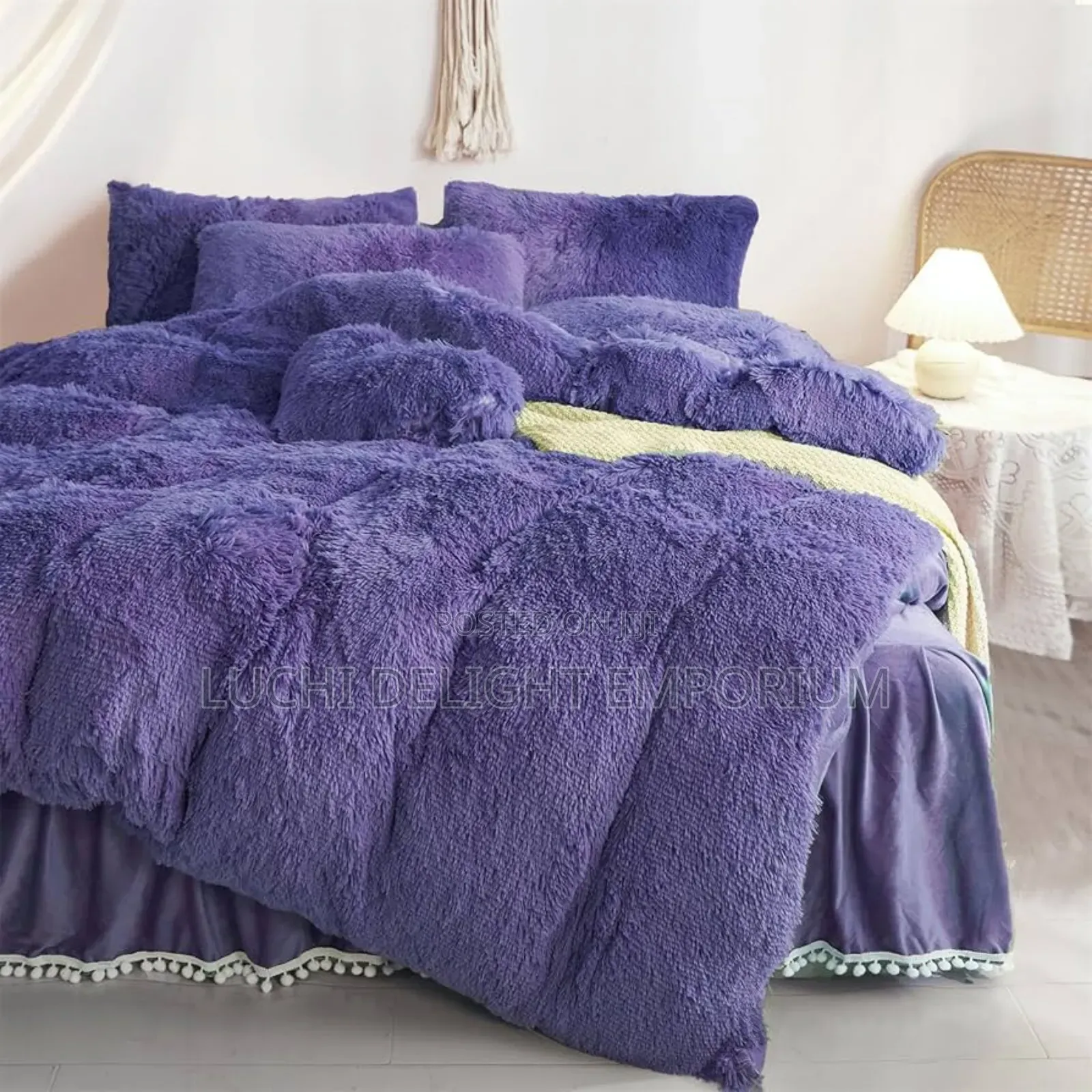 Navy Blue Fluffy Fur Comforter Duvet Set