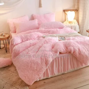 Pink Fluffy Set,Fluffy Plush Shaggy Duvet, Bedsheets, Pillowcase Set