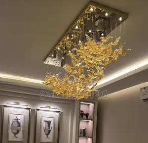 Restaurant Light Decorative Glass Leaf Pendant Chandelier