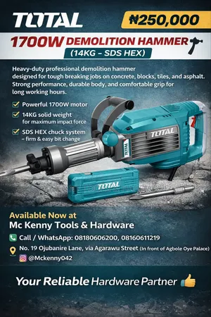 Total 1700w Demolition Hammer (14kg – Sds Hex) 🔨