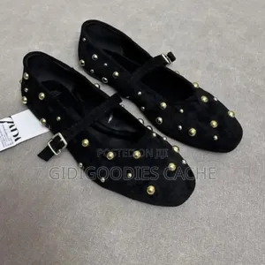 Zara Studded Suede Flat Buckle Shoes Size 38-42