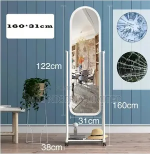 Standing Moveable Dressing Mirror With Shelves White