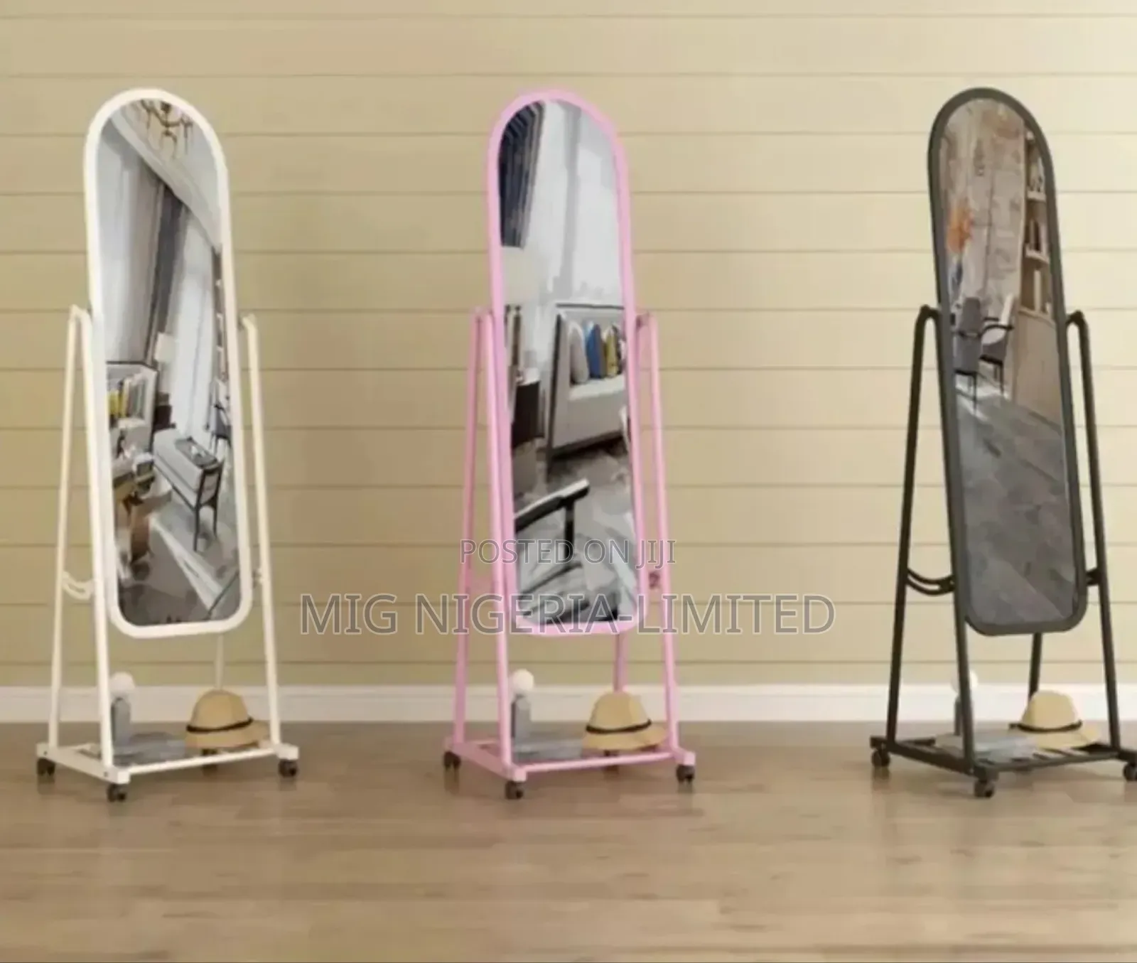 Standing Moveable Dressing Mirror With Shelves White