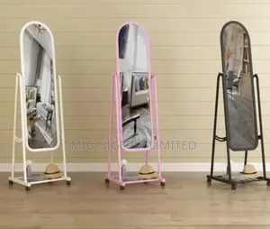 Standing Moveable Dressing Mirror With Shelves White