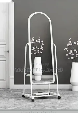 Standing Moveable Dressing Mirror With Shelves White