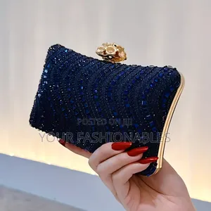 Blue Luxury Flower Clasp Clutch Party Purse