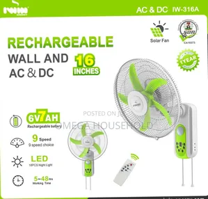 16" Iwin Rechargeable Ac/Dc Wall Fan