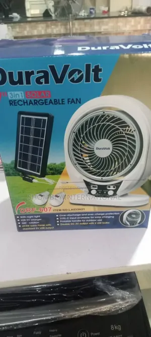 Duravolt 7" 3in1 Rechargeable Solar Fan