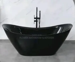 Luxury Matte Black Freestanding Bathtub – Modern Oval Soaking Tub