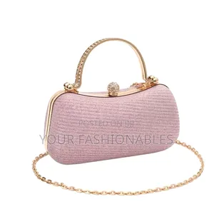 Pink Stone Set Double Handle Clutch Purse