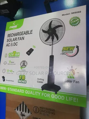 Iwin 18-Inch Rechargeable Solar Stand Fan (Ac/Dc)