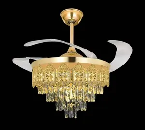 Crystal Fan Chandelier Light With Remote Control, Mp3, Led and Bulb