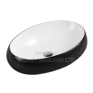Oval Black and White Countertop Washbasin