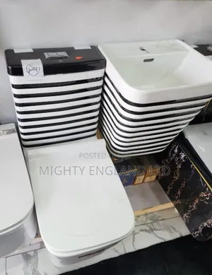 Zibra White and Black Water Closet and Wall-Hung Washbasin Set