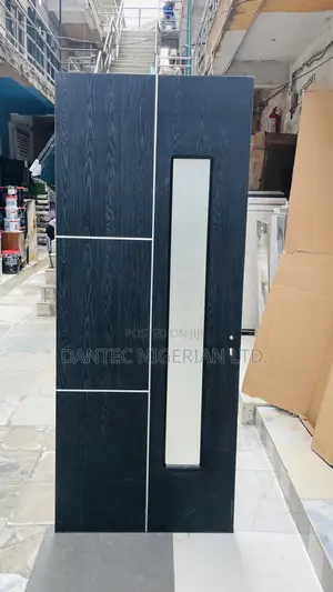 3ft by 7ft Black Glass Wooden Door