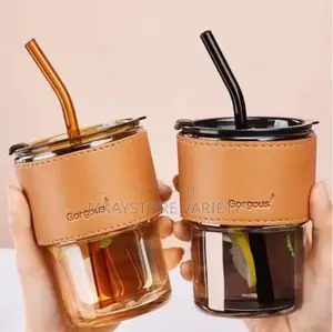 Small Slub Glass Cup With Straw