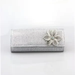 Silver Flower Brooch Clutch Purse