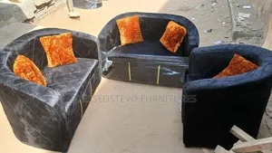 Two Double Sofa With One Single Sofa Black Colour