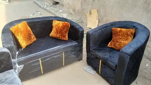 Double Sofa With One Single Sofa Black Colour