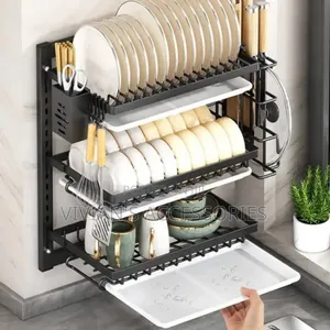 Stainless Steel 3 Layer Gold Wall Mounted Dish Rack