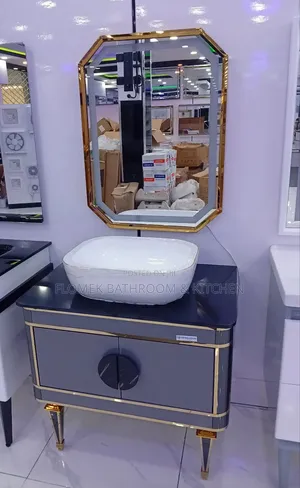 Modern Luxury Grey & Gold Vanity Set With Led Mirror.