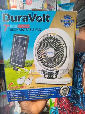 Duravolt 7 Inches Rechargeable Fan With Solar Panel